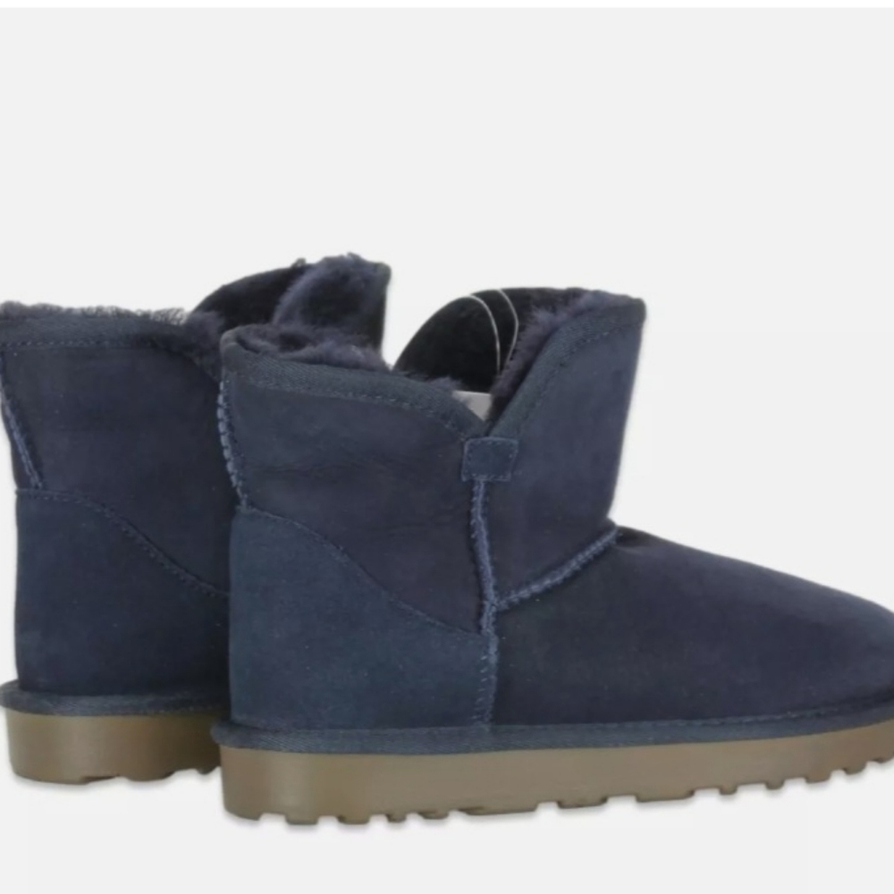 New Women's Sizes Shearling Scalloped Edge Boots Navy - Picture 3 of 15